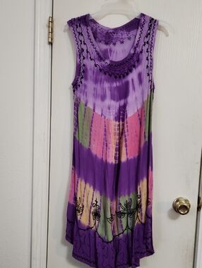 Sleeveless Tie-Dye Maxi Dress in Purple, Pink & Green